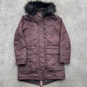 American Eagle Parka Jacket Womens XS Removable Fur Fleece Line Hood Coat Maroon